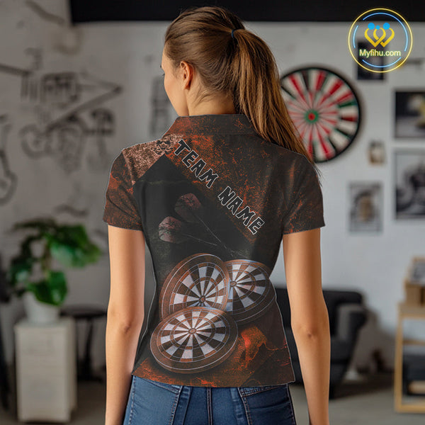 Custom Grunge Black And Red Dart Team Polo Shirts For Women, Vintage Dart Jerseys NYN0686