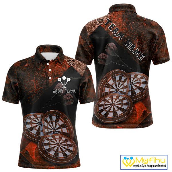 Custom Grunge Black And Red Dart Team Polo Shirts For Men, Vintage Dart Jerseys NYN0686