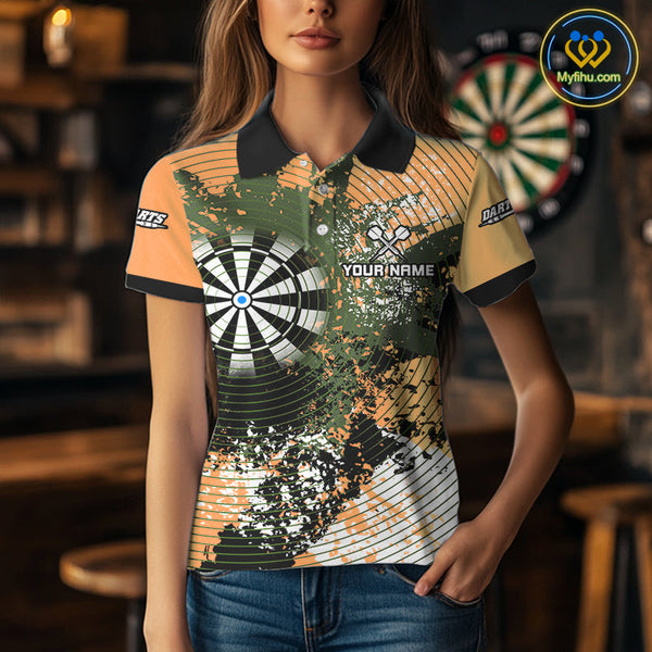 Custom Yellow Grunge Dartboard Splatter Effect Dart Polo Shirts For Women, Dart Jerseys NYN0688