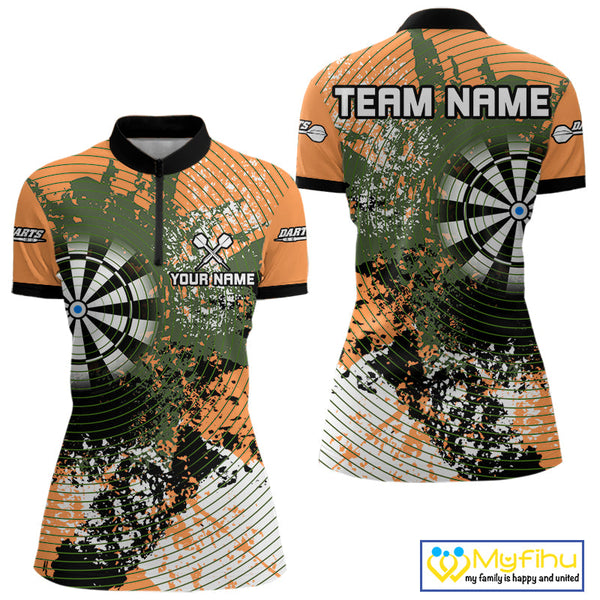 Custom Yellow Grunge Dartboard Splatter Effect Dart Women Quarter-Zip Shirt, Dart Jerseys NYN0688