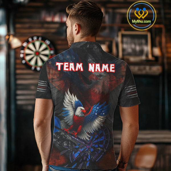Custom US Flag Eagle Patriotic Dart Polo Shirts For Men, Dart Team League Shirt NYN0690