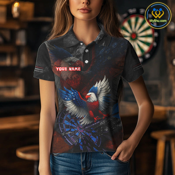 Custom US Flag Eagle Patriotic Dart Polo Shirts For Women, Dart Team League Shirt NYN0690