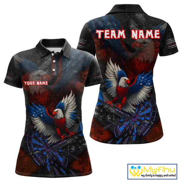 Custom US Flag Eagle Patriotic Dart Polo Shirts For Women, Dart Team League Shirt NYN0690