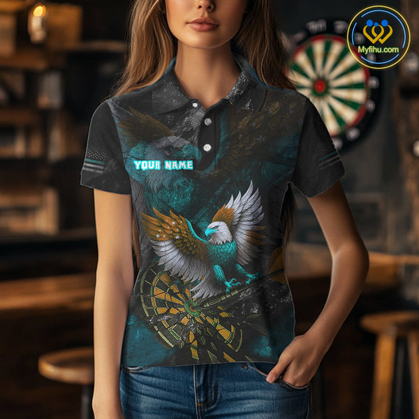 Custom US Flag Eagle Patriotic Dart Women Polo Shirt, Vintage Dart League Shirt NYN0691