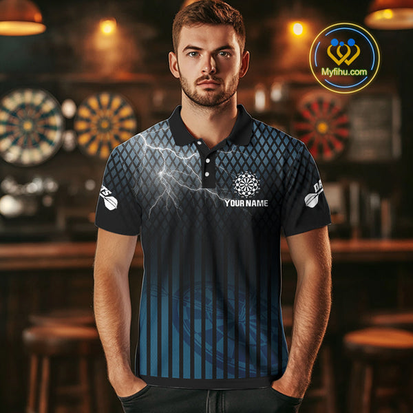 Custom Black And Blue Thunder Lightning Dart Team Jerseys, Dart Polo Shirt For Men NYN0440