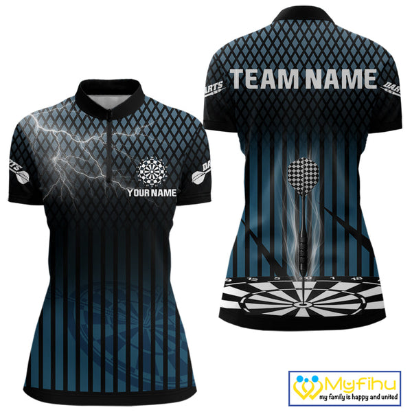Custom Black And Blue Thunder Lightning Dart Team Jerseys, Dart Women Quarter-Zip Shirt NYN0440