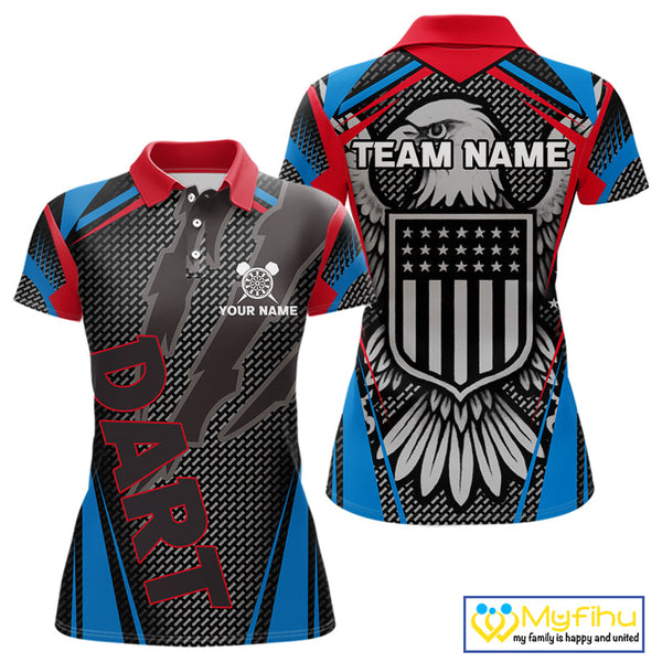 Custom American Flag Eagle Patroitic Dart Polo Shirts For Women, US Dart League Shirt NYN0452
