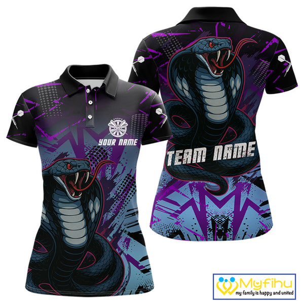 Custom Blue And Purple Cobra Snake Dart Team Women Polo Shirt, Dart Tournament Shirt NYN0456