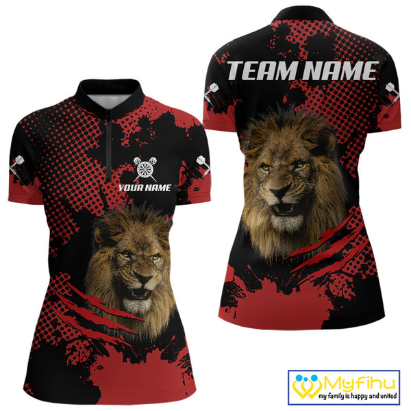 Custom Black And Red Lion Claw Scratch Dart Quarter-Zip Shirts For Women, Dart Jerseys NYN0707