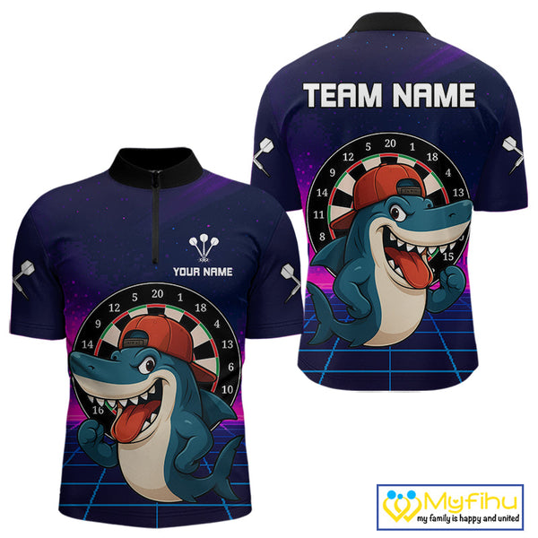Custom Blue Gradient Swoosh Dartboard Dart Quarter-Zip Shirts For Men, Dart Team Shirt NYN0709
