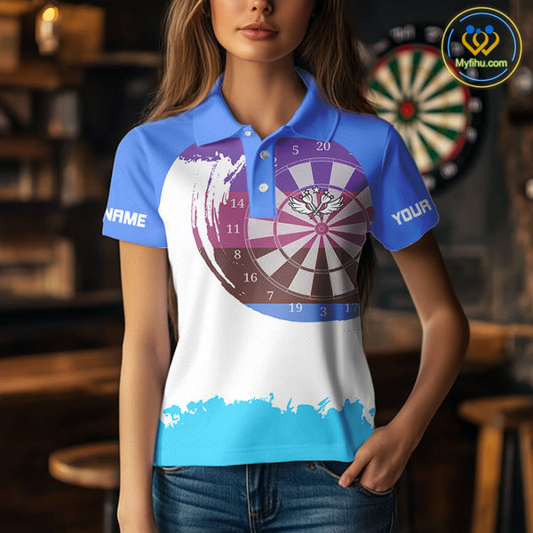 Custom Blue Gradient Swoosh Dartboard Dart Polo Shirts For Women, Dart Team Shirt NYN0710