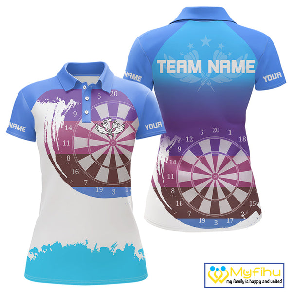 Custom Blue Gradient Swoosh Dartboard Dart Polo Shirts For Women, Dart Team Shirt NYN0710