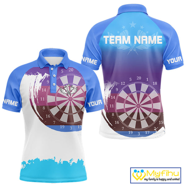 Custom Blue Gradient Swoosh Dartboard Dart Polo Shirts For Men, Dart Team Shirt NYN0710