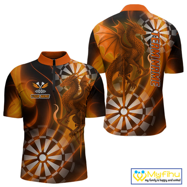 Custom Black And Orange Dragon Dart Quarter-Zip Shirts For Men, Team Dart Jerseys NYN0721