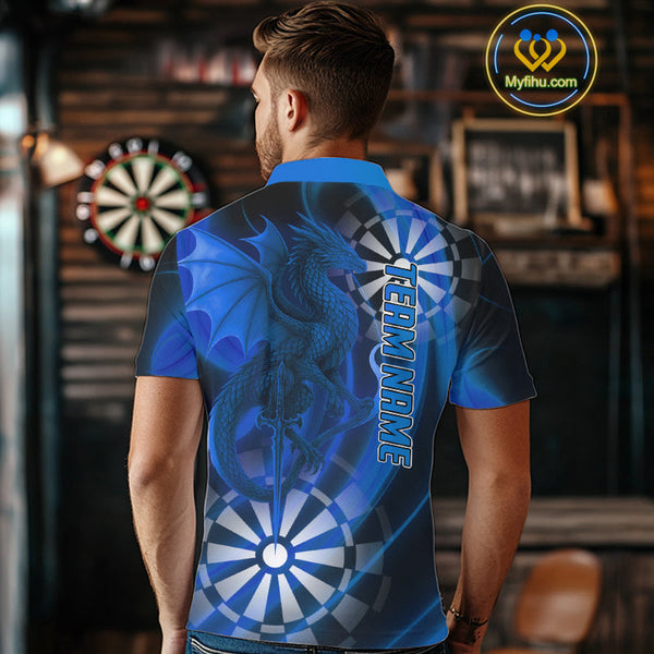 Custom Black And Blue Dragon Dart Polo Shirts For Men, Team Dart Jerseys NYN0723