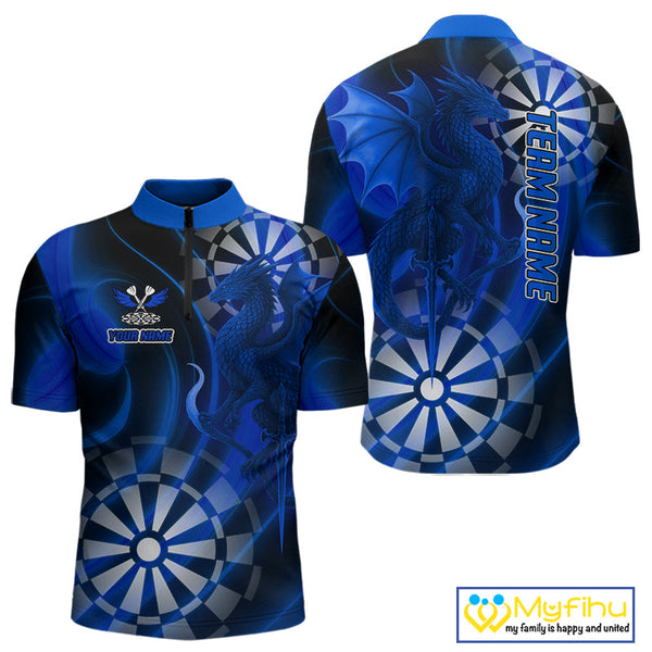 Custom Black And Blue Dragon Dart Quarter-Zip Shirts For Men, Team Dart Jerseys NYN0723