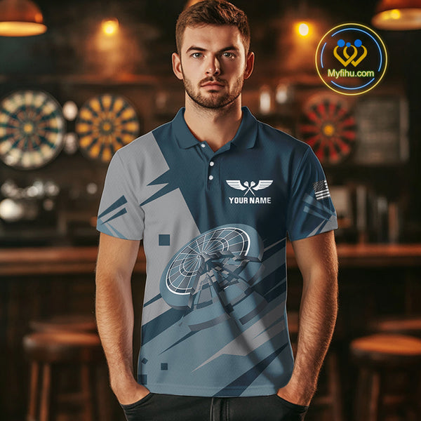 Custom Blue And Grey Dartboard Dart Polo Shirts For Men, Dart League Shirt NYN0725