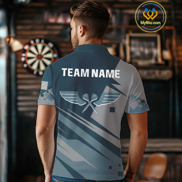 Custom Blue And Grey Dartboard Dart Polo Shirts For Men, Dart League Shirt NYN0725