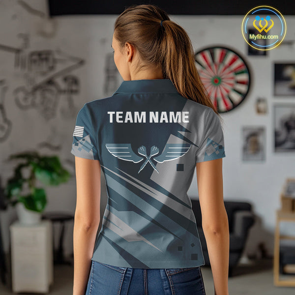 Custom Blue And Grey Dartboard Dart Polo Shirts For Women, Dart League Shirt NYN0725