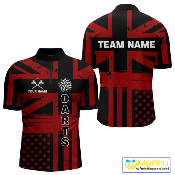Custom Black And Red US Flag Faith Patriotic Dart Quarter-Zip Shirt For Men, Dart Jerseys NYN0489