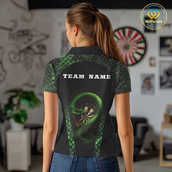 Custom Black And Green Snake Dart Team Polo Shirt For Women, Dart Jerseys NYN0508