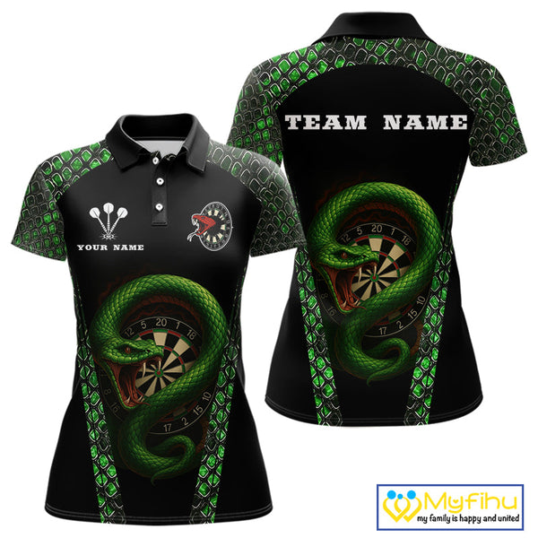 Custom Black And Green Snake Dart Team Polo Shirt For Women, Dart Jerseys NYN0508
