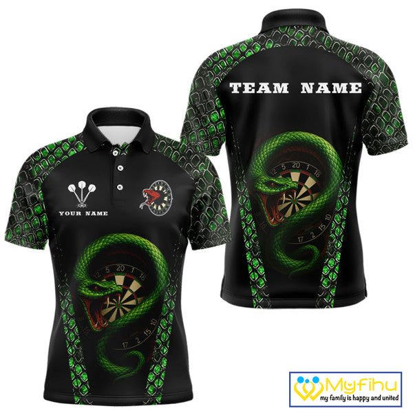 Custom Black And Green Snake Dart Team Polo Shirt For Men, Dart Jerseys NYN0508