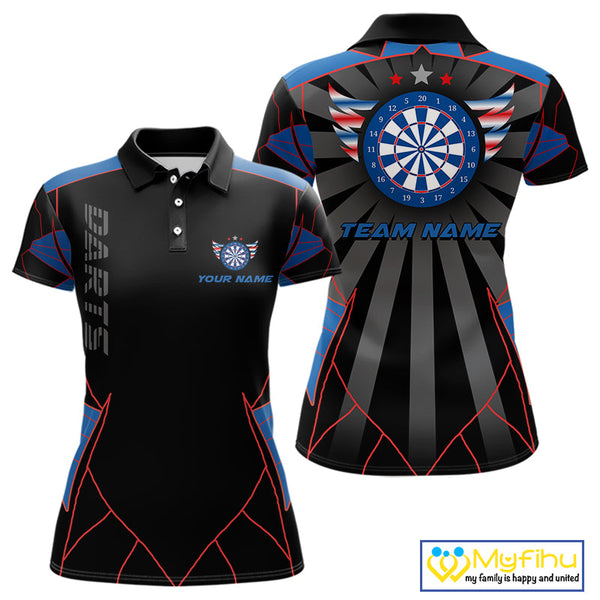 Custom Black,Red And Blue Patriotic Dart Polo Shirts For Women, Tournament Shirt NYN0726