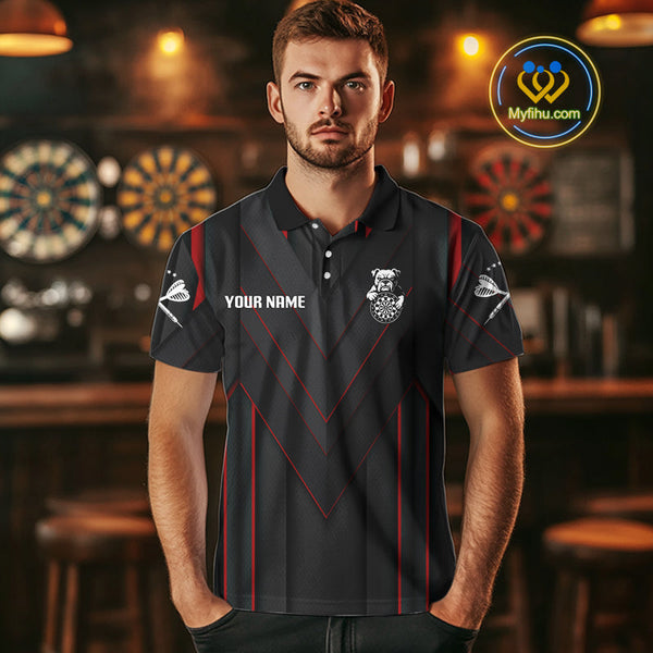 Custom Black And Red Funny Bulldog Dart Polo Shirt For Men, Dart Jerseys NYN0522