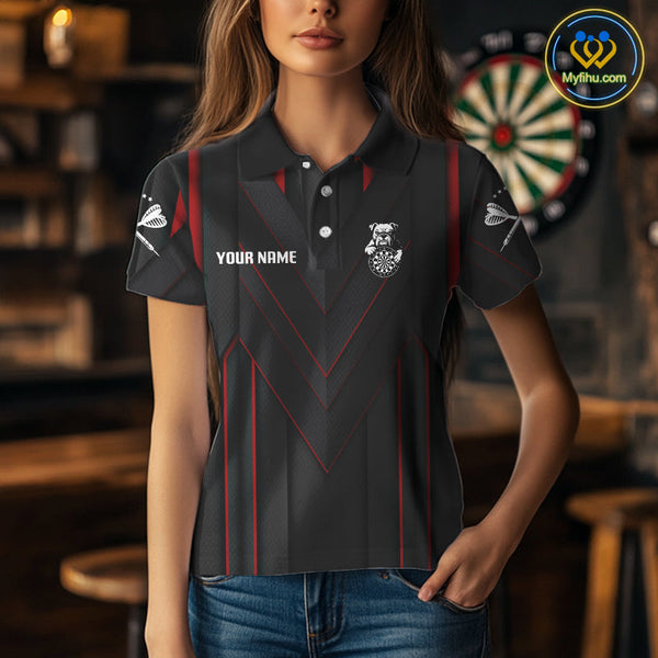 Custom Black And Red Funny Bulldog Dart Polo Shirt For Women, Dart Jerseys NYN0522