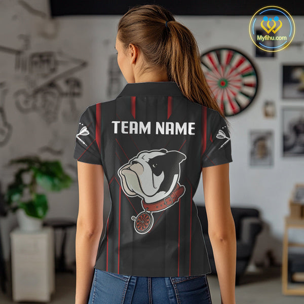 Custom Black And Red Funny Bulldog Dart Polo Shirt For Women, Dart Jerseys NYN0522