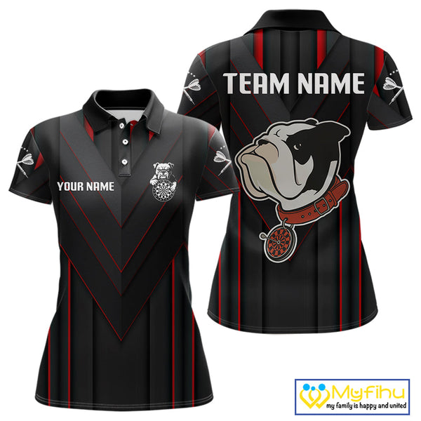Custom Black And Red Funny Bulldog Dart Polo Shirt For Women, Dart Jerseys NYN0522