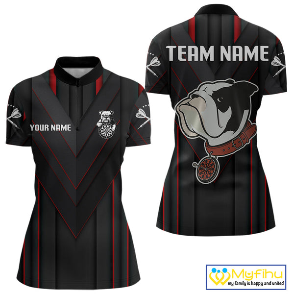 Custom Black And Red Funny Bulldog Dart Quarter-Zip Shirt For Women, Dart Jerseys NYN0522