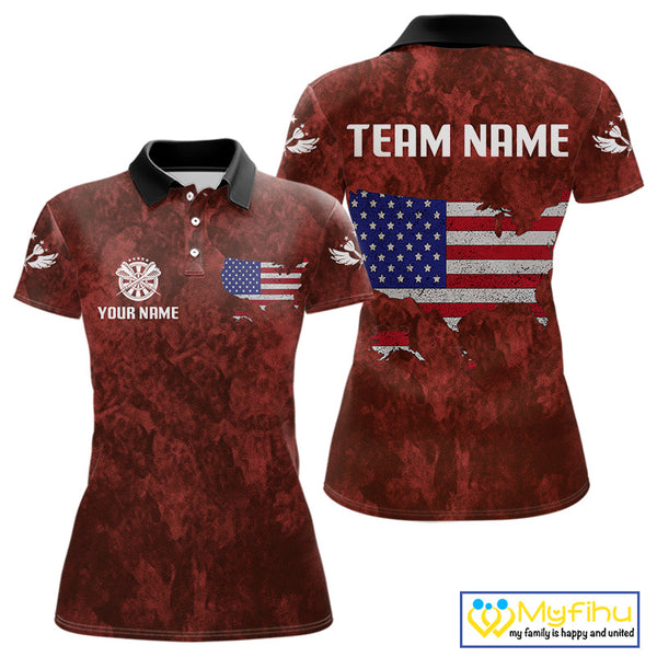 Custom Black And Red Camo Dart Team Women Polo Shirts, Patriotic Dart Tournament Shirt NYN0524