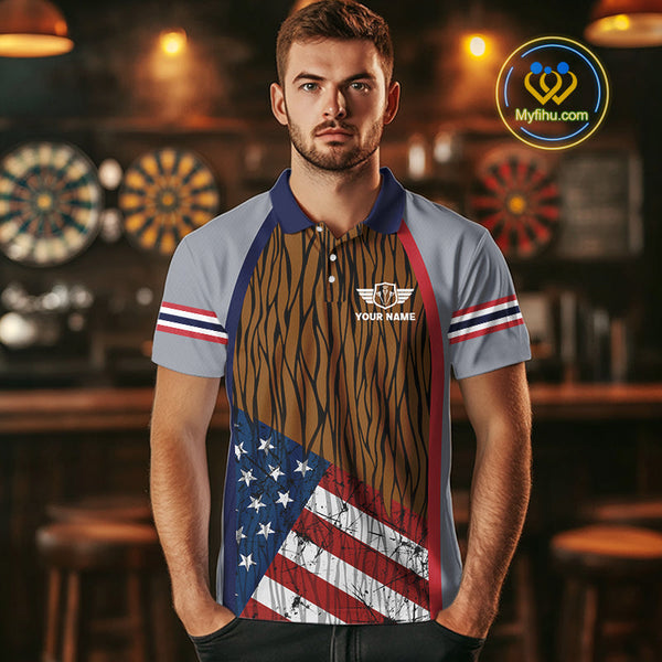 Custom Grunge US Flag Patriotic Dart Polo Shirt For Men, Dart Team Jerseys NYN0528