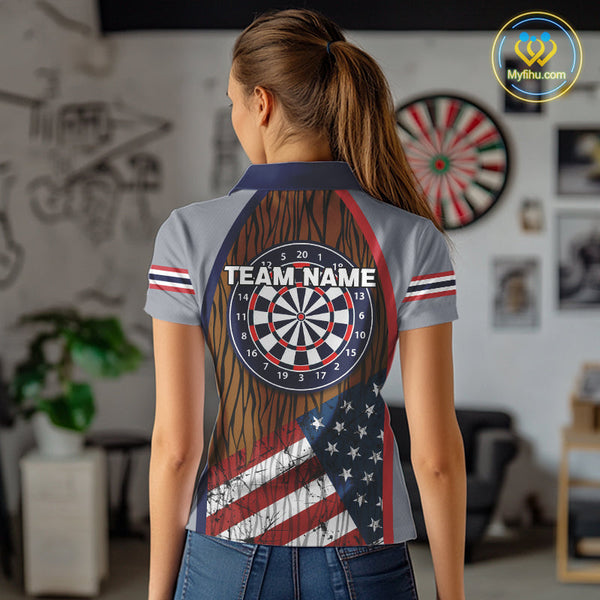 Custom Grunge US Flag Patriotic Dart Polo Shirt For Women, Dart Team Jerseys NYN0528