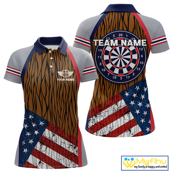 Custom Grunge US Flag Patriotic Dart Polo Shirt For Women, Dart Team Jerseys NYN0528
