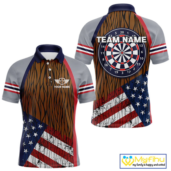 Custom Grunge US Flag Patriotic Dart Polo Shirt For Men, Dart Team Jerseys NYN0528