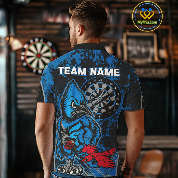 Custom Black And Blue Funny Bird Dart Team Polo Shirt For Men, Dart Jerseys NYN0530