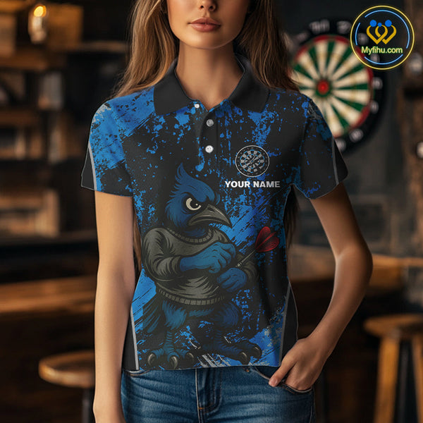 Custom Black And Blue Funny Bird Dart Team Polo Shirt For Women, Dart Jerseys NYN0530