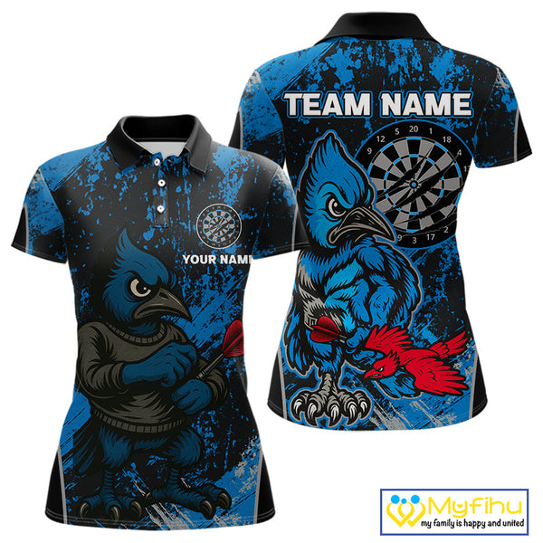 Custom Black And Blue Funny Bird Dart Team Polo Shirt For Women, Dart Jerseys NYN0530