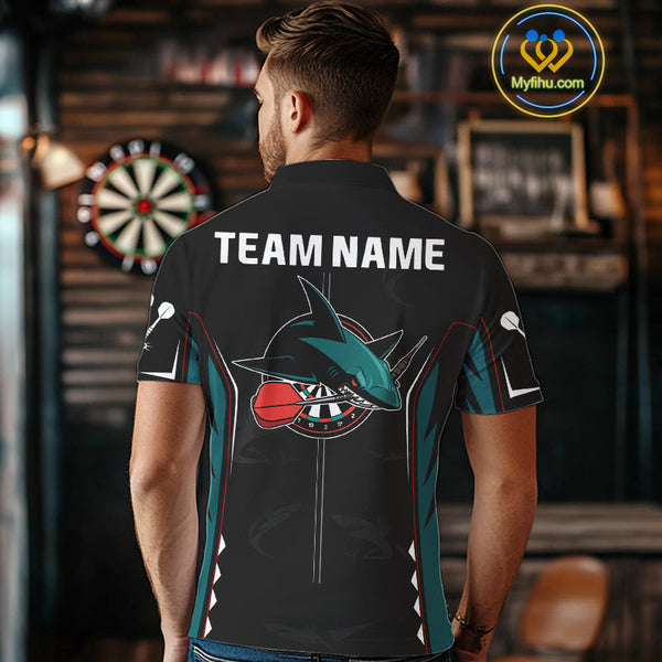 Custom Green Blue Shark Dart Team Polo Shirt For Men, Dart Tournament Shirt NYN0538