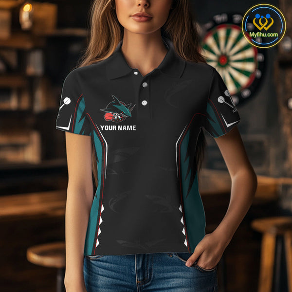 Custom Green Blue Shark Dart Team Polo Shirt For Women, Dart Tournament Shirt NYN0538