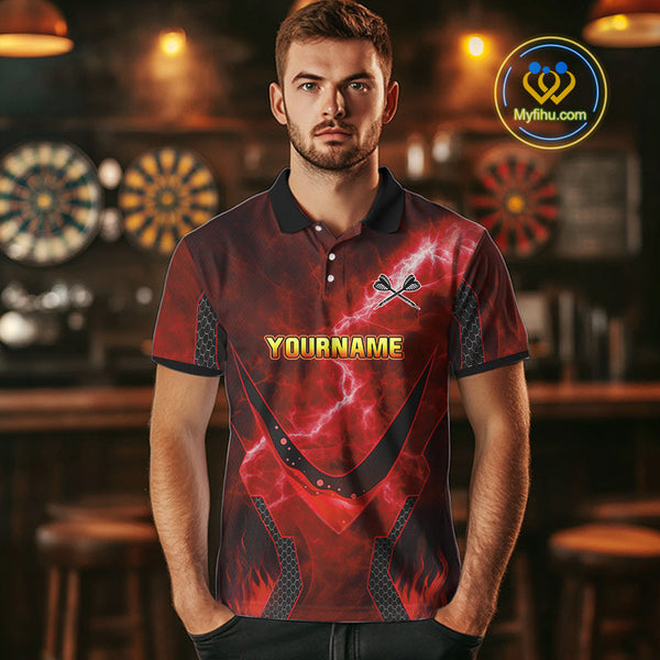 Custom Red Fire Flame Strong Dart Team Polo Shirt For Men, Dart Jerseys NYN0543