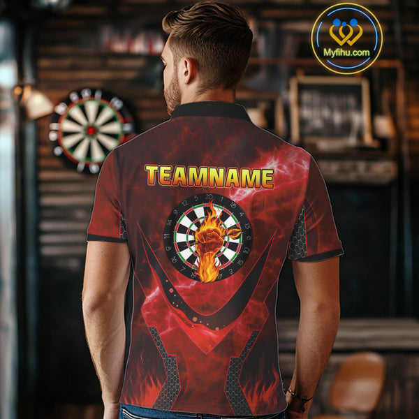 Custom Red Fire Flame Strong Dart Team Polo Shirt For Men, Dart Jerseys NYN0543