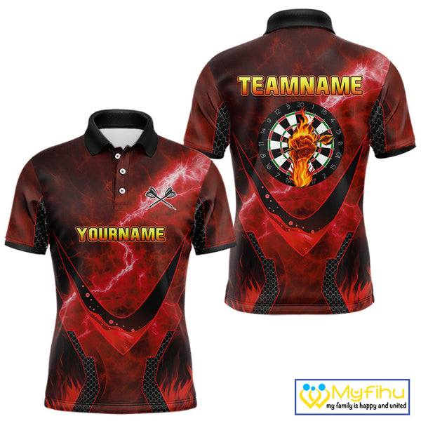Custom Red Fire Flame Strong Dart Team Polo Shirt For Men, Dart Jerseys NYN0543