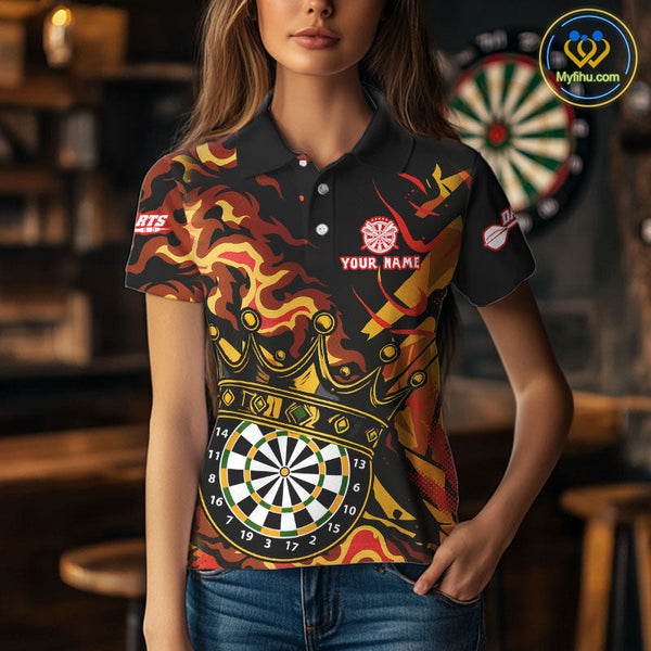 Custom Orange Yellow Camo Dart King Crown Dart Polo Shirt For Women, Dart Jerseys NYN0553