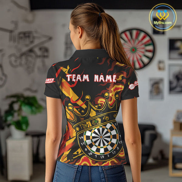 Custom Orange Yellow Camo Dart King Crown Dart Polo Shirt For Women, Dart Jerseys NYN0553