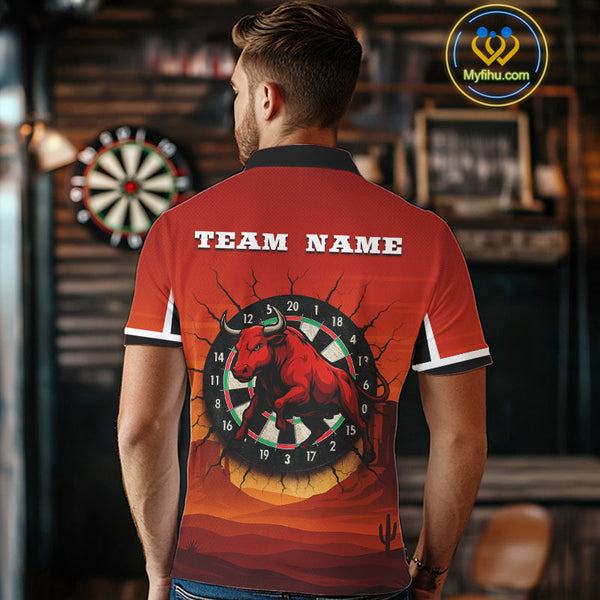 Custom Black And Red Dart Polo Shirt For Men, Bull Dart Jersey NYN0558