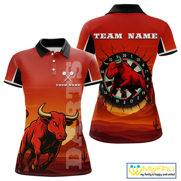 Custom Black And Red Dart Polo Shirt For Women, Bull Dart Jersey NYN0558